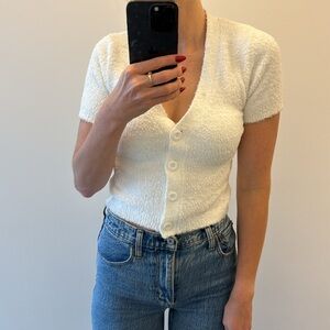 Short sleeve fuzzy button up forever 21 top